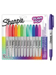 Sharpie Glam Pop Permanente Markers | Fin spids for fede detaljer | Assorterede livlige farver | 12 markerpenne