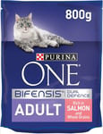 Purina ONE Adult Dry Cat Food Rich in Salmon 800g, Pack of 4