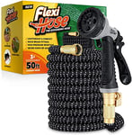 Flexi Hose Expandable Garden Hose - 50FT Heavy Duty Water Hose, Retractable Hose with 2cm Brass Fittings - Expandable Hose Design Includes Spray Nozzle (Grey/Black 15 Metres)