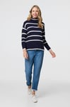 Izabel London Womens Navy Striped Roll Neck Relaxed Jumper - Size 18 UK