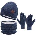 Femme Homme Hiver Bonnet Chapeau Écharpe Écran Tactile Gants Ensemble Chaud Chenille Polaire Doublé Casquette Cache Cou Gant Cadeaux pour Femmes Hommes