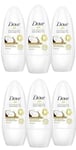 6x Dove COCONUT and JASMINE FLOWER 48H Ant-Perspirant Roll On 50ml