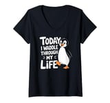 Womens Today I Waddle Through My Life Penguin Quote V-Neck T-Shirt