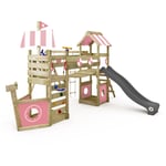 WICKEY Aire de jeux Portique bois StormFlyer avec balançoire et toboggan Cabane enfant exterieur avec bac à sable, échelle d'escalade & accessoires