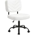 Yaheetech Chaise de Bureau sans Accoudoirs Fauteuil de Bureau Pivotante Ergonomique Design en PU Hauteur Réglable pour Chambre/Salon/Studio/Balcon Blanc