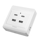 USB Vägguttag Typ C USB Väggladdare Uttag 18W 220V USB Uttag Kontakt 4 surfaces mounted