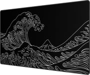 Tapis de souris de jeu rapide xxL - Noir - 900 x 400 mm - xxL - Motif vague marine - Imperméable - Antidérapant - Pour ordinateur, PC et ordinateur portable