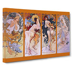 Alphonse Mucha The Four Seasons No.2 Classic Painting Canvas Wall Art Print Ready to Hang, Framed Picture for Living Room Bedroom Home Office Décor, 20x14 Inch (50x35 cm)