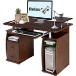 Relax4life - Bureau d'Ordinateur avec 2 Tiroirs, Tablette Imprimante et Tablette à Clavier,Bureau Informatique avec Compartiments de Rangement pour