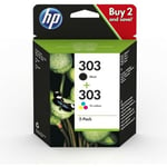 Hewlett Packard - hp 303 Pack de 2 cartouches d'encre noire et trois couleurs authentiques (3YM92AE) pour Envy Photo 6220/6230/6232, Tango/TangoX