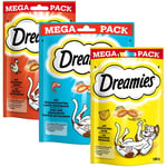 Dreamies Cat Treats Big Pack 180 g - Blandpack: Ost, Kyckling, & Lax (6 x 180 g)