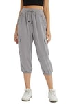 fuinloth Pantacourt Femme été Cargo Randonnée Chic Cordon Pantalon 3/4 avec Quatre Poches Gris L 40-42