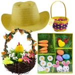 20PCS Easter Basket Stuffers, 54cm Stetson Hat, Nest Decorations Treat Bucket