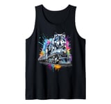 Wolf Splash Art Animal Wolf Riding Train Funny Men Women Tank Top