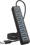 Hub USB 3.0, 7 Port Hubs USB avec Port d'alimentation 5V / 3A, 5Gbps Ultra Fin Data HUB USB Adaptateur pour PC Portable, MacBook Pro/Mini, Surface Pro, Mobile HDD et Plus (Câble USB 100 cm)