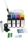 Kit de Recharge Compatible pour Cartouches d'encre HP 62/62 XL Noir et Couleur avec Clip et Accessoires + 400 ML d'encre