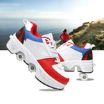 Double-Row Deform Wheels Roller Skates for Girls Deformation Parkour Shoes Kids Automatic Walking Shoes for Women Invisible Pulley Shoes for Men