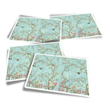 4x Rectangle Stickers - Vintage Oriental Style Nightingale #16318