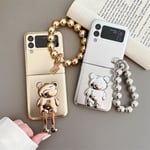 Plätering 3d Glitter Bear Stand Case Kompatibel Samsung Galaxy Z Flip 4 Z Flip 3 med armband cover Z Flip 4 Silver