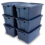 Rubbermaid Storage Bins with Lids, Polyethylene, Dark Indigo Metallic, 3 Gal-6 Pack