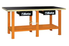 Établi de travail professionnel Beta C56W en acier avec plain en bois orange