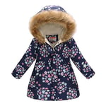 Haokaini Manteau d'hiver en coton et fausse fourrure chaude à capuche coupe-vent - Rembourré - Motif à fleurs - pour fille et garçon de 3 à 12 ans, bleu, 9-10 ans