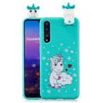 Rose-Otter Compatible pour Housse Coque Huawei P30 Etui Silicone TPU Gel Ultra Fine Slim Antichoc Bumper Cover avec 3D Motif Licorne Unicorn + Bleu