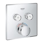 GROHE Grohtherm SmartControl - Concealed Square Thermostat for Shower or Bath (2 Valves, Push for ON-OFF, Turn for Volume Adjustment, Safety Button at 38°C, Requests Rapido SmartBox), Chrome, 29124000