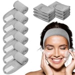 LOPHE Microfibre Bandeau Cheveux Femme Maquillage,6PCS Bandeau Réutilisable de Maquillage Réglable Headband avec Magic Tape Pour Spa Yoga Sport Se Maquiller Soins du Visage,Gris