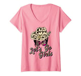 Womens Let's Go Girls t Shirt Pink Leopard Print Cowboy Hat Cowgirl V-Neck T-Shirt