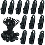 Langray - 24 Pcs Clip de Tente Bâche avec 12x Pince pour bache et 12x Tendeur Corde Elastique, Pince a oeillet pour bache Camping Accessoires pour