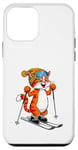 Coque pour iPhone 12 mini Chat orange mignon sur l'aventure de ski