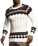 Leif Nelson Pull norvégien en tricot pour homme avec col rond - Pull d'hiver pour homme - Pour Noël et hiver - Motif norvégien - Coupe slim - Col rond - LN20757, ecru, XXL