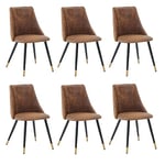 MEUBLE COSY Lot de 6 Chaises de Salle à Manger Vintage Fauteuil Assise rembourrée en suédine Piedsen Métal Noir, Style Industriel, Marron et Or, 52,5x49,5x83cm