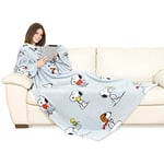 Kanguru Deluxe Snoopy, Plaid Polaire à manches et poche Kangourou, Super Doux, Plaid canape grande taille, Couverture polaire avec manches, Adultes, Plaid Gris, 140 x 180 cm