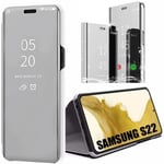 Helkroppsfodral för Samsung S22 Protection 360 Clear View Smart Fodral - Silver Silver