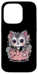 Coque pour iPhone 14 Pro Chat kawaii avec tirelire