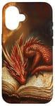 iPhone 16 Aesthetic Gothic Red Dragon Reading Book Painting Bookish Case