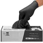 PANKTI Black Nitrile Disposable Gloves - Latex-Free, Powder-Free, Pack of 100, Strong and Puncture-Resistant, Medical, Food Handling, Tatoo Barber Shop Gloves (Medium)