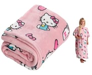 Kanguru Momonga Kids Hello Kitty, Veste Polaire Femme à Manches, Plaid canape, Sweat Femme, Couverture Polaire, Poncho Femme, Pull Femme, Cadeau Femme Enfant (4-12 Ans), Sweat Plaid, Rose, 80 x 90 cm