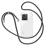 XTCASE Coque pour Xiaomi Redmi Note 12S avec Cordon, Etui avec Collier - Tour de Cou Lanière en Corde - Transparente Silicone Housse avec Cordage Lanyard Case, Noir