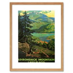 Adirondack Mountains Lake Placid Lakeside Forest Nature Landscape Illustration Travel Poster Framed Wall Art Print Picture 12X16 inch