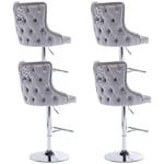 Chaise de Bar Lot de 4 Chaise Haute Bar Tabouret Velours Chaise Haute Cuisine avec Repose-Pieds, Tabouret Bar pour Cuisine, Gris