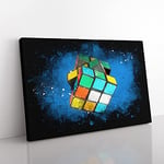 Big Box Art The Rubik Cube Paint Splash Canvas Wall Art Print Ready to Hang Picture, 76 x 50 cm (30 x 20 Inch), White, Blue, Grey, Olive, Green