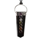 Black Tourmaline Necklace Pendant Protection 7 Chakra Flat Long Cord Gemstone