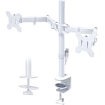 BONTEC Support Ecran PC 2 Ecran pour Moniteurs de 13-27 Pouces, Bras Ecran PC Réglable en Hauteur, Inclinable, Rotatif et Pivotant, Charge Max 10kg par Bras, VESA 75/100, Blanc