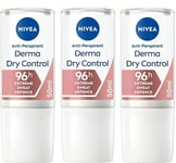 3 x NIVEA Derma Dry Control Antiperspirant 96h Deodorant Roll-On