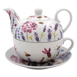 Lavender & Bees Flower Tea for One Teapot Cup and Saucer Set Gift Boxed