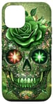 Coque pour iPhone 15 Pro Adorable rose verte et crâne avec étoiles et crânes verts