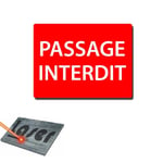 Plaque gravée autocollante 20x15 "Passage interdit" fond rouge